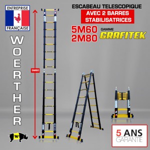 Echelle escabeau télescopique 4m40 - Gamme Grafitek - Woerther®